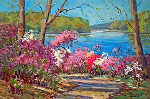 Azaleas at Brighton Dam Painting by Bill Schmidt